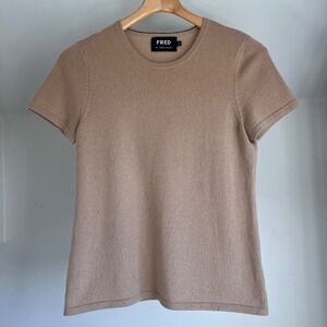 Fred‎ by Fred Segal Cashmere Short Sleeve Knit Top Size M Tan Camel Crew Neck